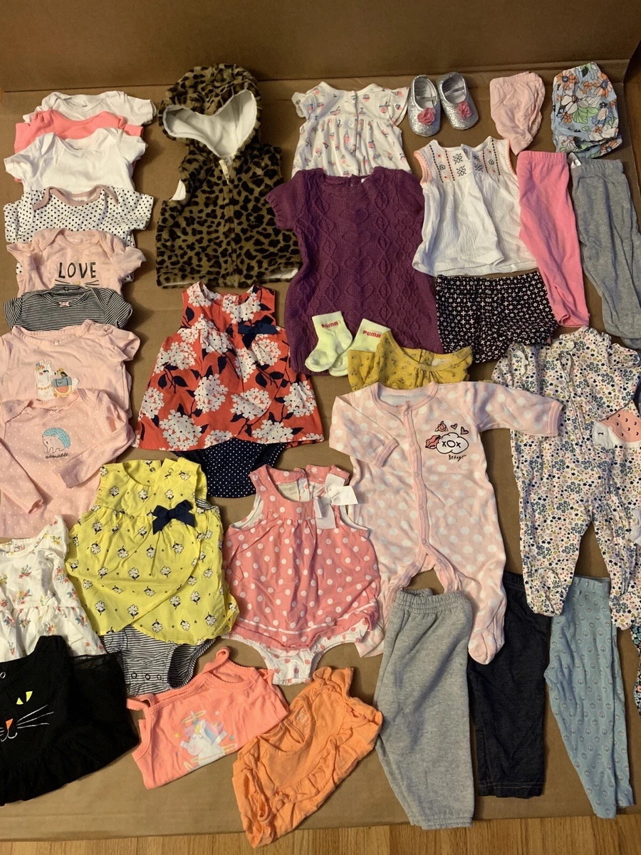 Huge Lot of 35 Baby Girl's Clothes Size 6-9 Months Pants, Shirts, PJ's &  More A1