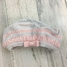 Janie and Jack Girls Gray Pink Knit Beret Hat Sz 0 to 3 M