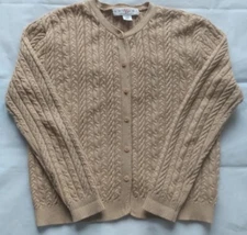 Adrienne Vittadini Beige Cable Knit VTG Cardigan Sweater Career L Cotton READ