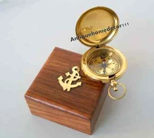 Handmade Brass Push Open Compass with Rose Wood Case, Pocket Compass Gift