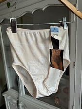 Vintage OLGA SECOND SKIN Stretch Ivory Tapestry HI CUT BIKINI PANTY Sz 6