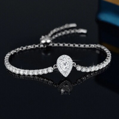 1ct Birnenschliff Armband Silber Laborgefertigt VVS1/D/Top Schmuck Diamant Test