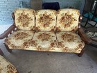 70s Vintage Floral Fabric Upholstered Wood Frame Sofa Set — photo 1