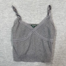 Wild Fable Tank Top Women Medium Gray Ribbed Lace Trim Cami Sleeveless Y2K Core