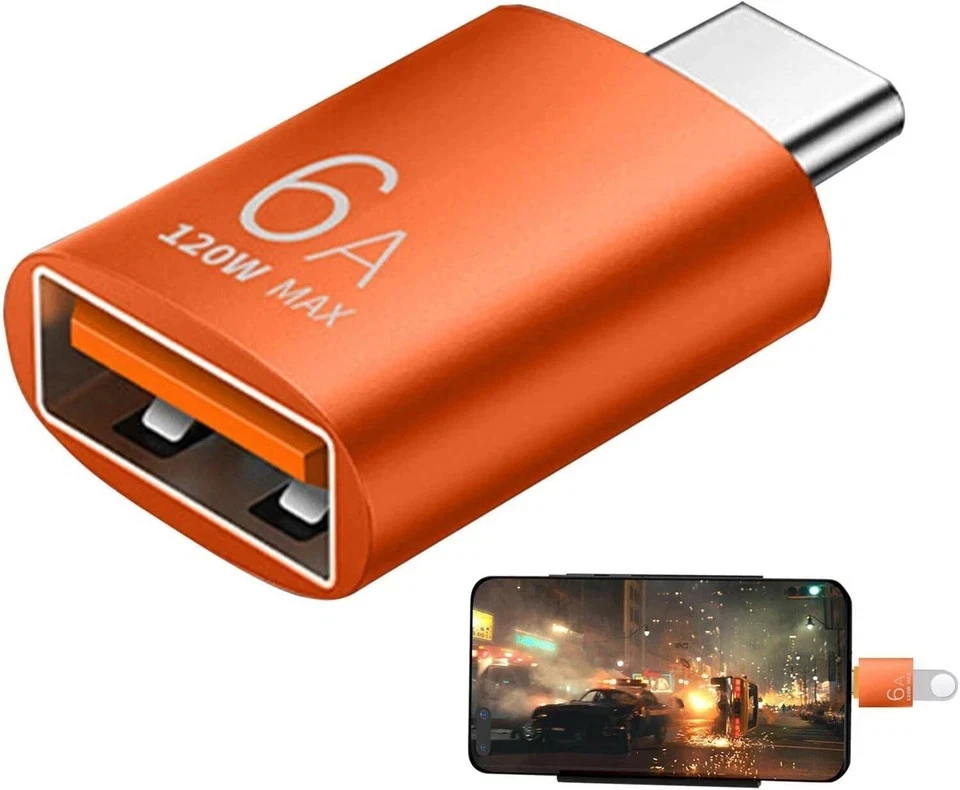 Adaptador 6A USB OTG USB 3.0 A hembra a tipo C macho convertidor cargador rápido 120W Foto 4 de 4