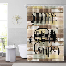 48x72inch Happy Camper RV Shower Curtain for Travel Trailers Vintage F...