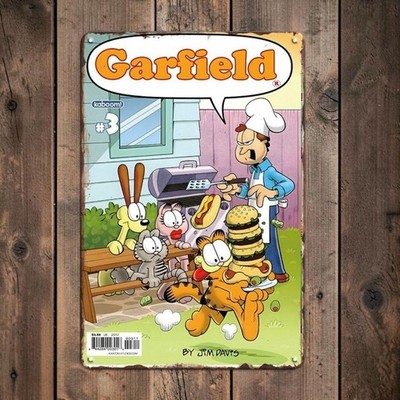 Garfield Tin Sign Steel 30x20cm Vintage American Garage Cafe Decor Used