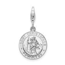 Amore La Vita Silver  Polished Saint Christopher Medal Charm with Fancy Lobster