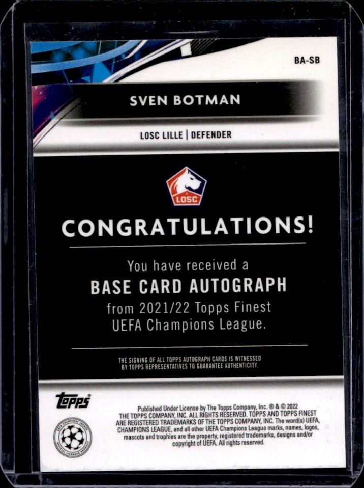 2021 Topps Finest UEFA Sven Botman Auto Autograph RC Rookie #BA-SB view 2