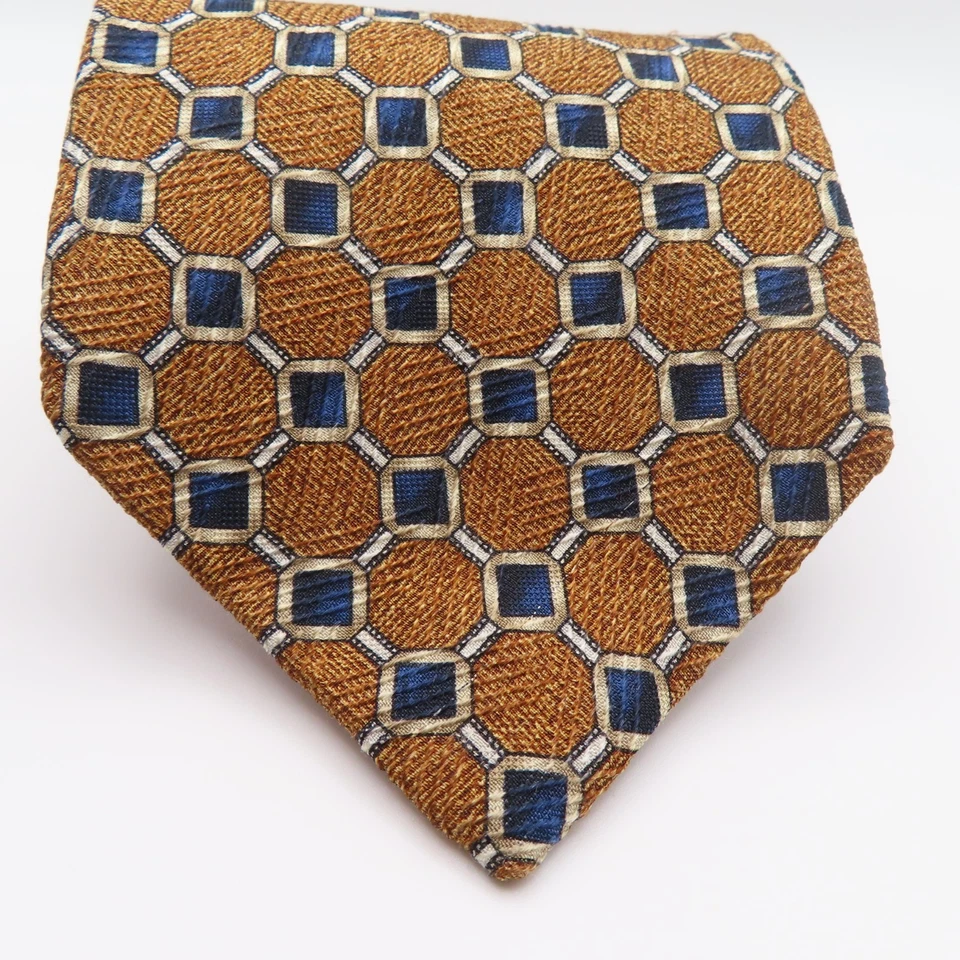 Corbata XMI Seda Dorado Azul Blanco Cuadros 4" Ancho 58" Largo EE. UU. Foto 2 de 4