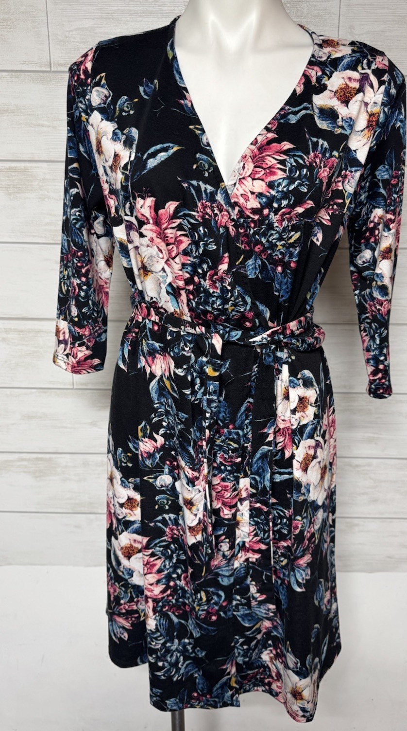 Lularoe Womens Medium Michelle Wrap Dress Navy Blue Floral