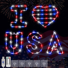 4Th of July Decorations, 5 Pack Red White and Blue Window Lights with 141 Leds,