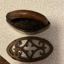 Vintage Miniature Sad Iron THE PEARL Salesman Sample Cast Iron Wood Handle  Tri