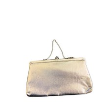 Vintage Silver Metallic Kiss Lock Clutch Bag with Chain Strap Evening Purse