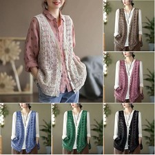 Women Crochet Vest Cardigan Tank Top Ethnic Hollow Knitted Sleeveless Waistcoat