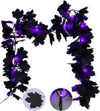 Halloween Garland with Lights Black Maple Leaves Battery Operated