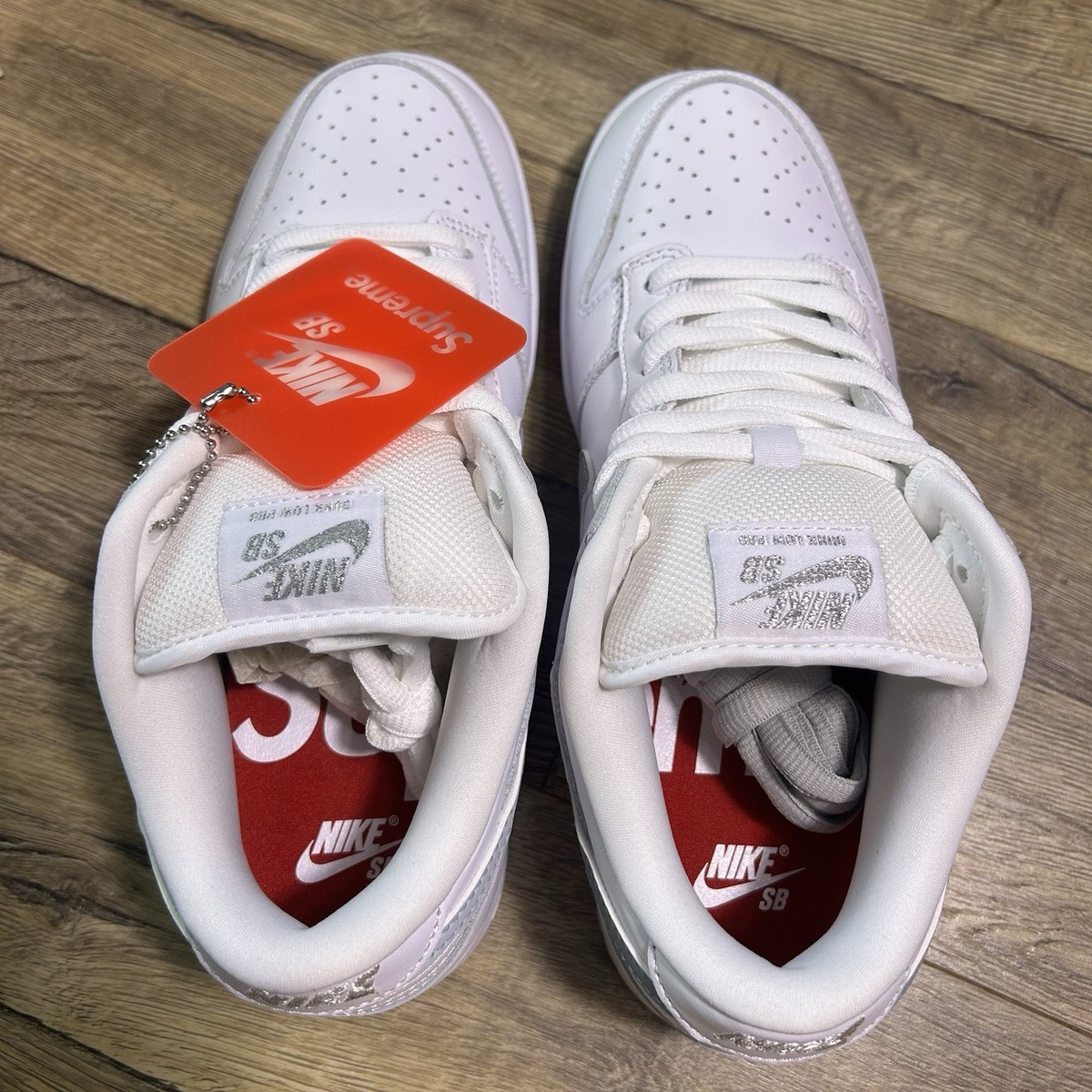 Size 8 - Nike SB Dunk Low Supreme 94 White Metallic Silver - NEW
