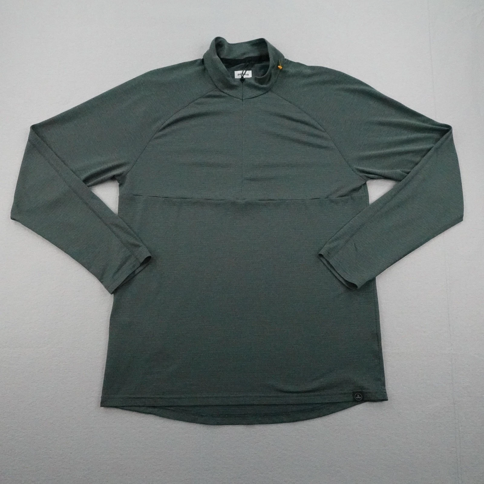 PrAna Shirt Mens Large Green Repeater 1/2 Half Zip Performance Pullover Hiking
