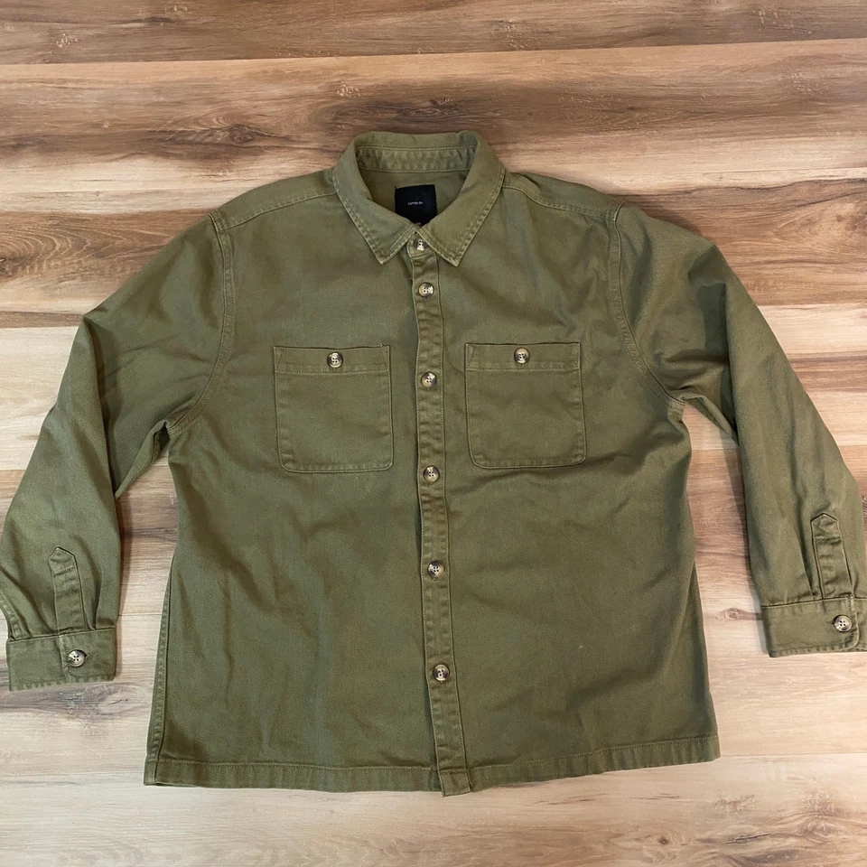 Sobrecamisa de algodón para hombre XL verde oliva con botones manga larga de lona Foto 2 de 4