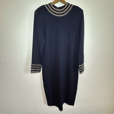 St John Womens Dress Size 16 Blue Knit Long Sleeve Sequin Embellished Vintage