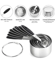 Measuring Cups Set of 8 Stainless Steel Measuring Cups for Dry and Liquid Ingred