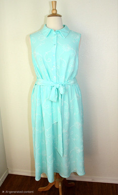 NINA LEONARD Romantic Dress Plus 2X Aqua White Embroidery Party Casual Fairy #04