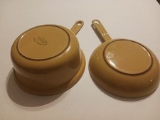 VTG Belgijskie Descoware Żółta emalia Żeliwne 2 w 1 Patelnia i rondel