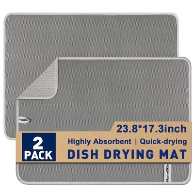 Large Dish Drying Mat 2 Pack, 23.8'' x 17.3'' Microfiber Ultra Absorbent Quick-...