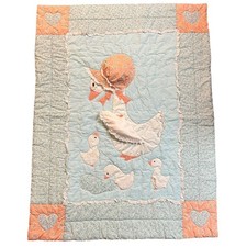 Vintage Mother Goose Baby Quilt Duck Gingham Lace Handmade Cottagecore Granny