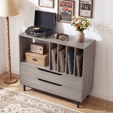 Record Storage Cabinet Retro Vinyl Holder with Solid Metal Legs