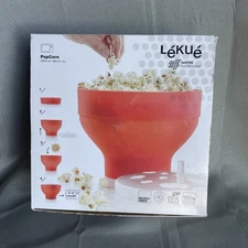 LEKUE Microwave POPCORN Maker 100% Platinum Silicon Bowl 98.5 fl oz NEW in BOX