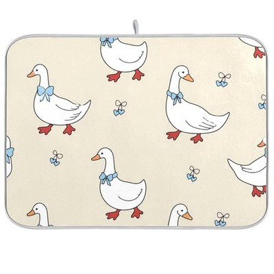 Goose Blue Hearts and A Bow Dish Drying Mat for Kitchen Counter 18x24 inch Su...