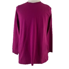 Denim & Co Active Crew Neck Long Sleeve Tunic Top Pockets Raspberry Large 9522