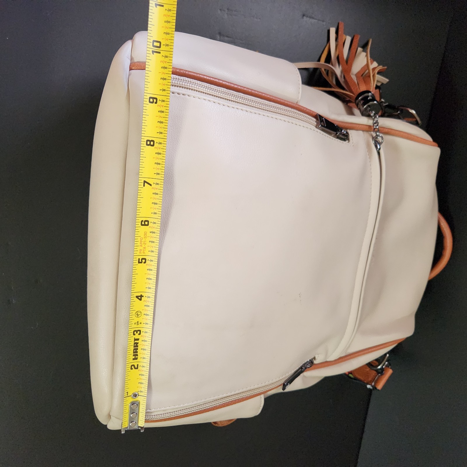 Fadeon Leather White Large Backpack Brown Accents - image 15