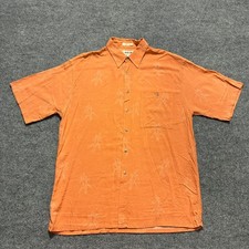 Campia Moda Mens Button Up Shirt Size Large Orange Hawaiian Rayon Short Sleeve