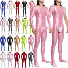 Men's Oil Shiny Full Bodysuit Jumpsuit Unitards Nightwear Bodystocking Underwear