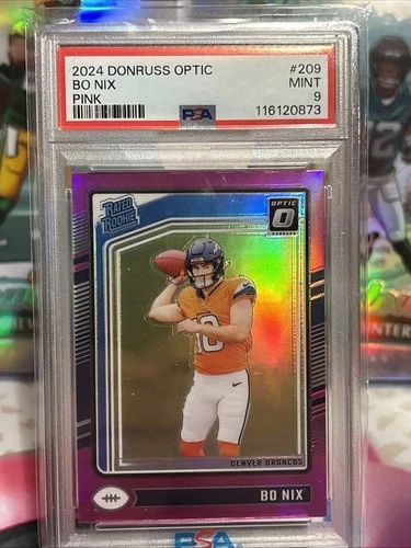 2024 Panini Donruss Optic Rated Rookie Bo Nix #209 Pink Prizm (RC) PSA 9 MINT