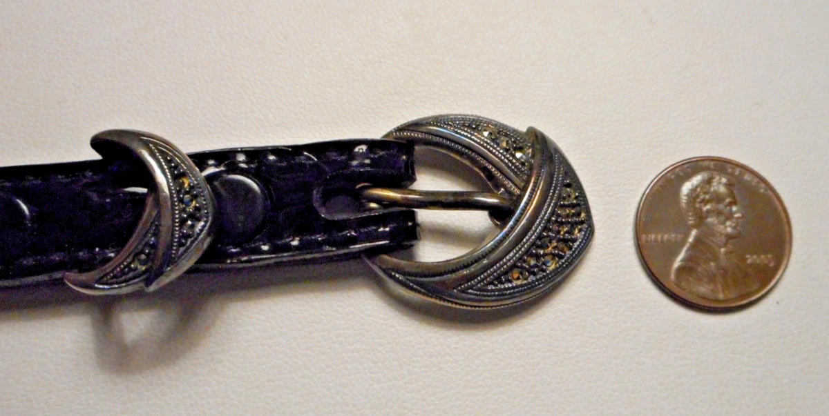 Judith Jack Sterling Silver Marcasite Belt Buckle Black Leather Belt M ~ USA! Judith Jack Black Belts for Women for sale | eBay main image 4