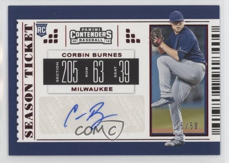 2019 Panini Chronicles Red 25/50 Corbin Burnes #13 Rookie Auto RC 1n2c
