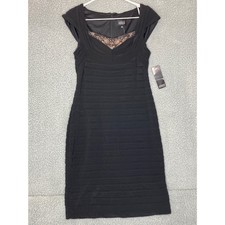 Adrianna Papell Sheath Dress Women 10 Cocktail Party Goth Glam Little Black Chic