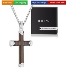 Wooden Cross Necklace for Men –  Handcrafted Natural Ebony/Bubinga Mens Wood ...