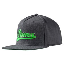 Puma Youth Script Snapback Hat Dark Gray Heather/Green Gecko, OSFA NEW