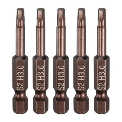 5pcs Flat Hex Screwdriver Bit H3.0 Magnetic Tip 1/4'' Shank 2'' Long Copper Tone