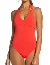 NEW ROBIN PICCONE 'Kate' Plunge One-Piece Swimsuit Size 14 Fiery Red 158 NWT