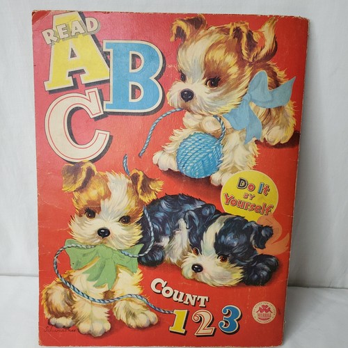 Vintage 40s ABC Coloring Book Dogs Cats Nursery Decor Used Merrill Co Chicago - Picture 11 of 12