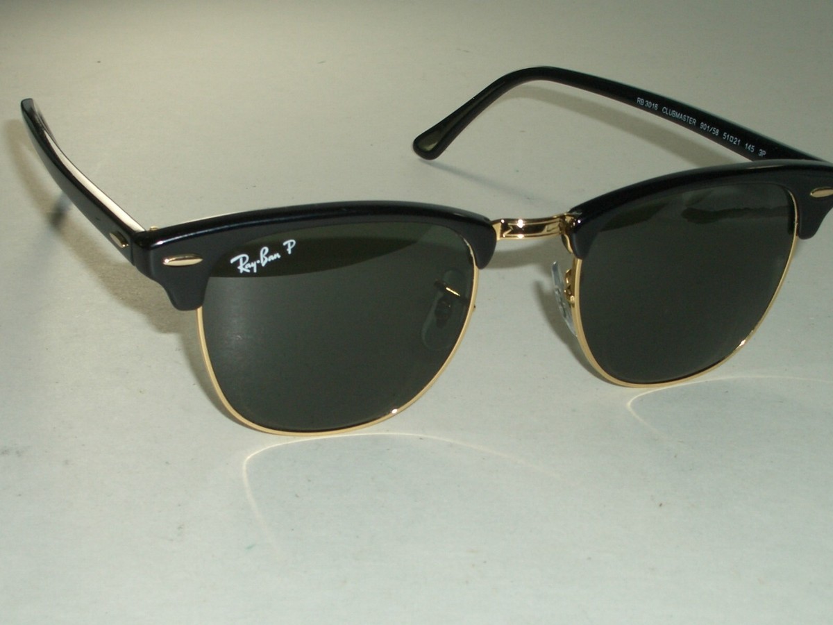 51[]21mm RAY BAN RB3016 901/58 BLACK/GOLD POLARIZED CLUBMASTER