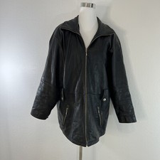 New York By Winlit Womens Genuine Leather Coat M Leather Black Zip Front Vintage