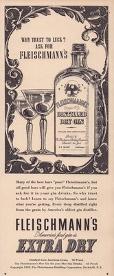 Vintage 1939 Fleischmann's Extra Dry Gin Print Ad - Gin And Tonic - 13 x 5''