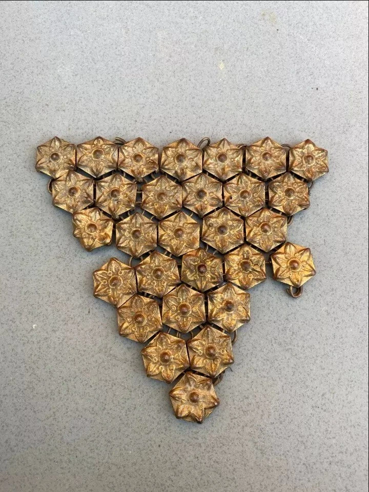 Ethnic Copper Gold Horse Antique Traditional Jewelry Accessory Flower Panel - Image 2 of 4