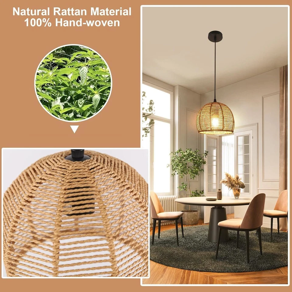Vintage Boho Rattan Hängelampe Pendelleuchte E27 Hängeleuchte Wohnzimmer Café - Bild 3 von 4